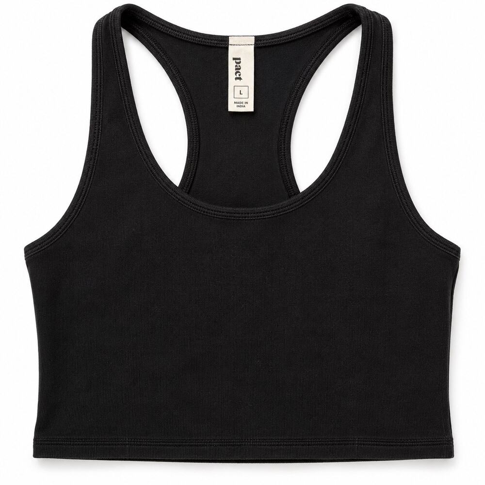 Pact Women’s Black Organic Cotton Racerback Crop Tank Top Stretch Large